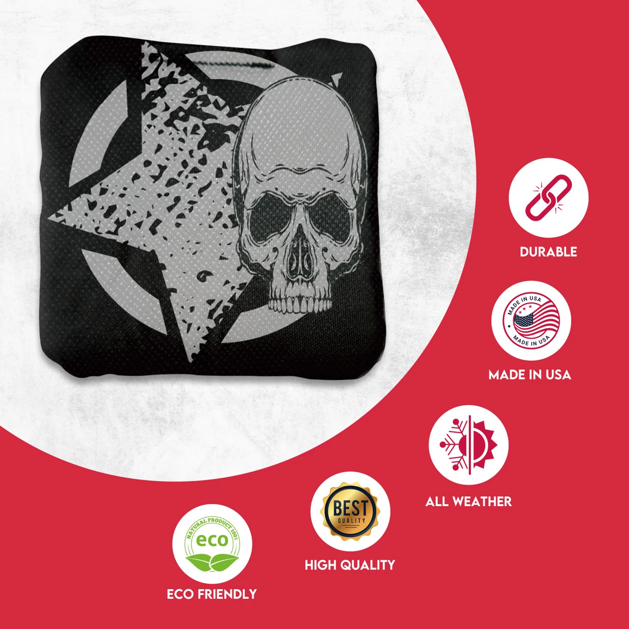 Black Green Star Skull Professional Cornhole Bags - Set Of 8 4 Black Green Star Skull Professional Cornhole Bags - Set Of 8 - Image 2