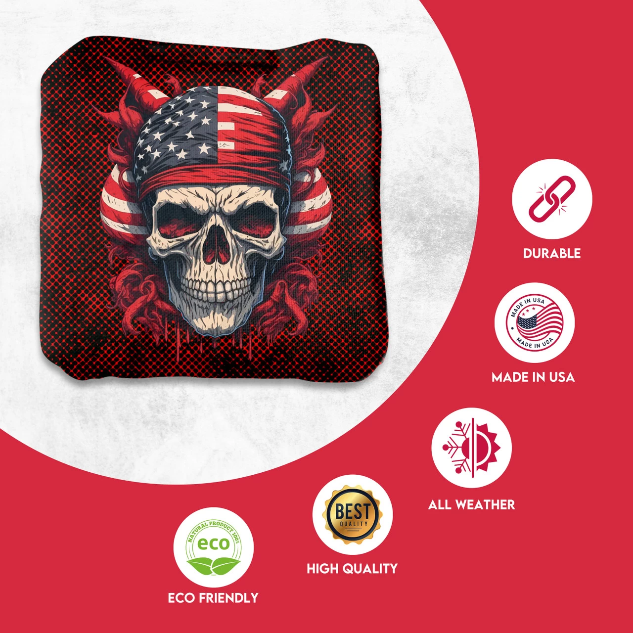 Skull Red Blue Professional Cornhole Bags - Set Of 8 4 Skull Red Blue Professional Cornhole Bags - Set Of 8 - Image 2