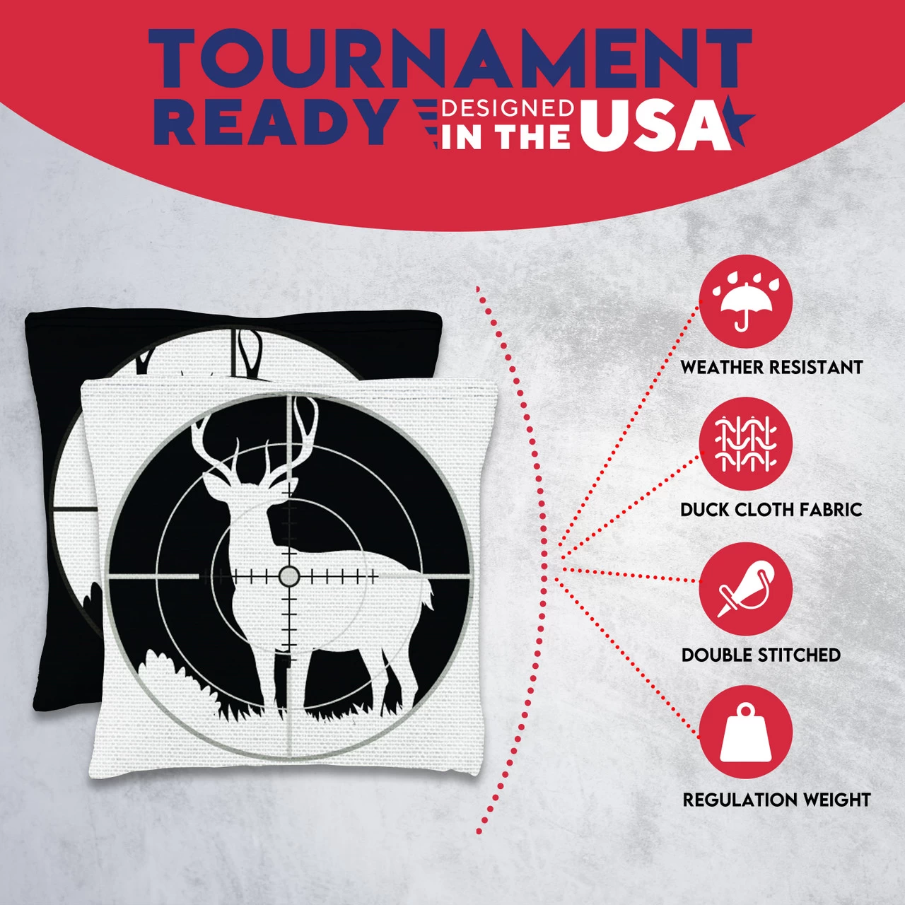 Black White Deer In Scope Tournament Cornhole Bags - Set Of 8 7 Black White Deer In Scope Tournament Cornhole Bags - Set Of 8 - Image 5