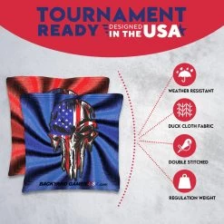 Red Blue Skull Tournament Cornhole Bags - Set Of 8 12 Red Blue Skull Tournament Cornhole Bags - Set Of 8 -Pro Cornhole Shop 3 09656.1708564032