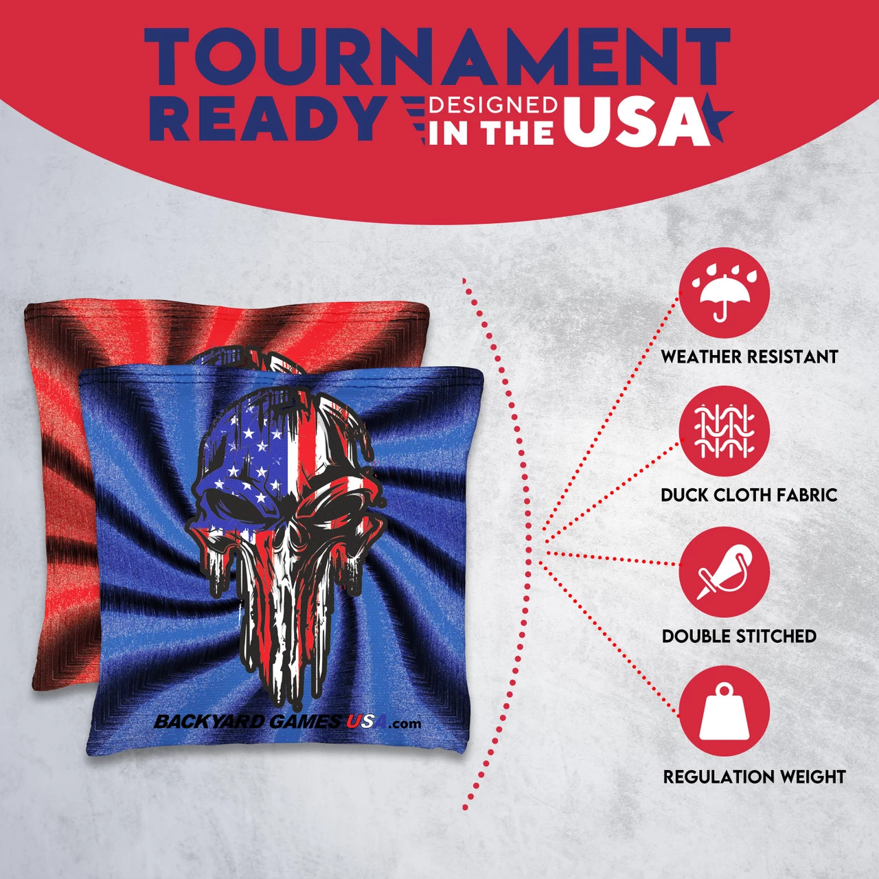 Red Blue Skull Tournament Cornhole Bags - Set Of 8 7 Red Blue Skull Tournament Cornhole Bags - Set Of 8 - Image 5