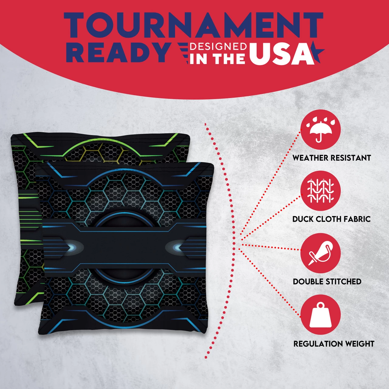 Blue Green Tech Tournament Cornhole Bags - Set Of 8 7 Blue Green Tech Tournament Cornhole Bags - Set Of 8 - Image 5