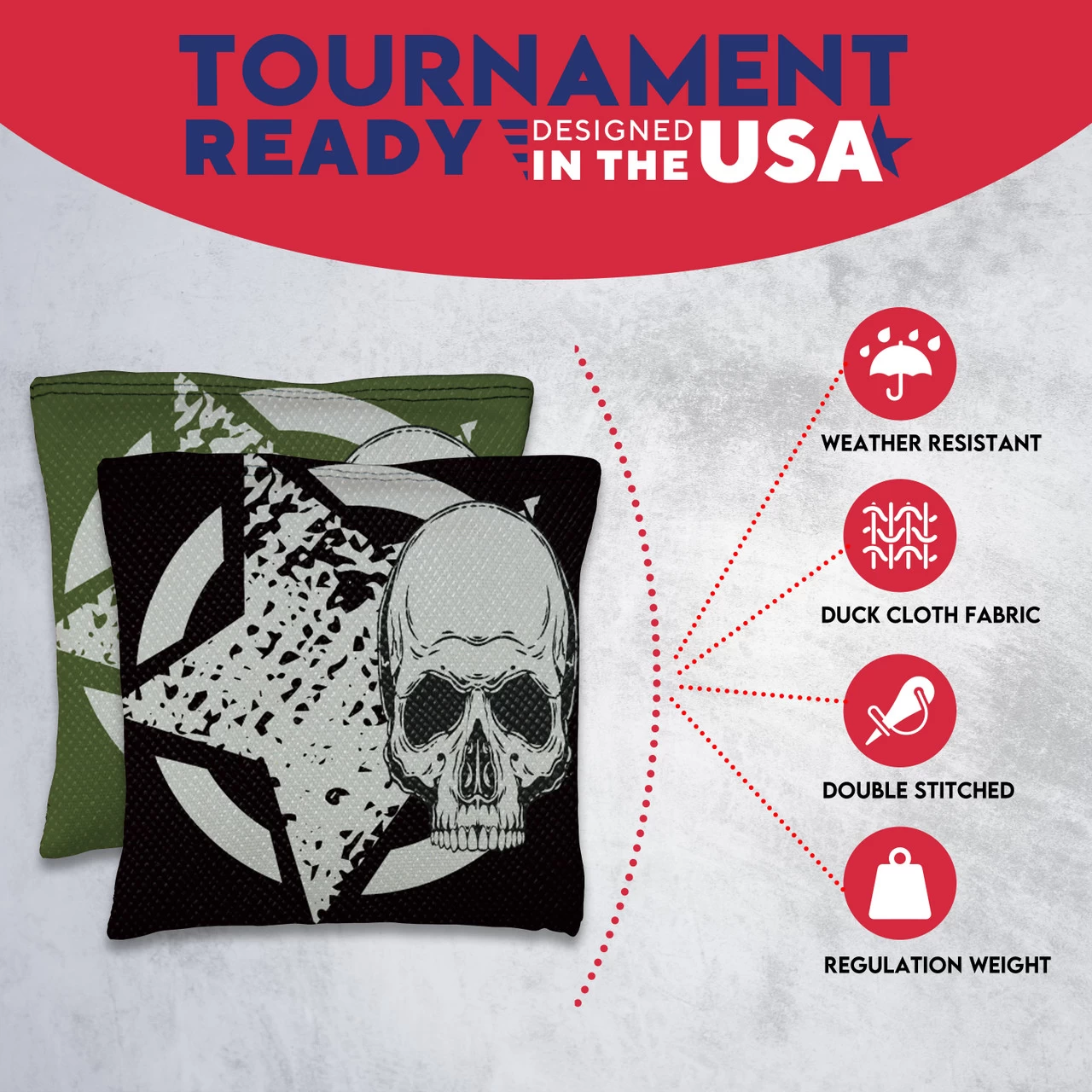 Black Green Star Skull Tournament Cornhole Bags - Set Of 8 7 Black Green Star Skull Tournament Cornhole Bags - Set Of 8 - Image 5