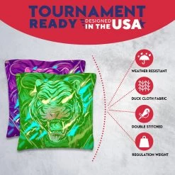 Purple Green Tiger Tournament Cornhole Bags - Set Of 8 12 Purple Green Tiger Tournament Cornhole Bags - Set Of 8 -Pro Cornhole Shop 3 43009.1708292571