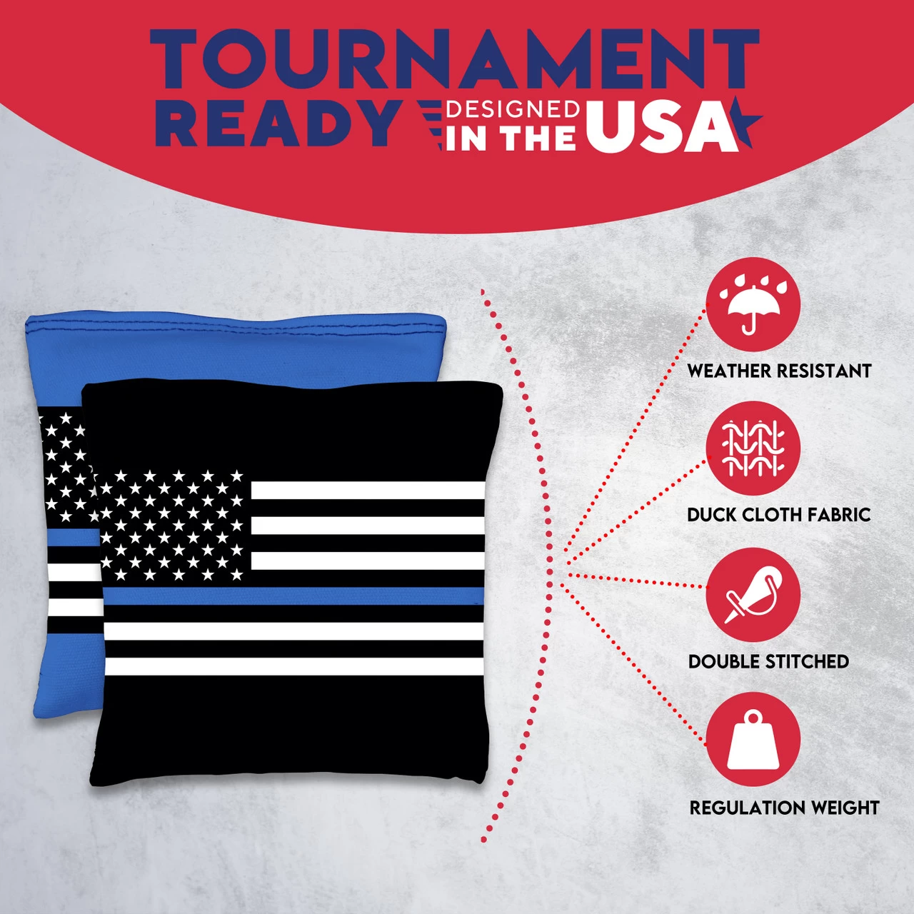 Blue Lines Flag Tournament Cornhole Bags - Set Of 8 7 Blue Lines Flag Tournament Cornhole Bags - Set Of 8 - Image 5