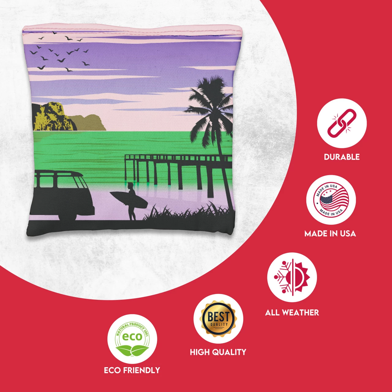 Green Blue Surfer Beach Tournament Cornhole Bags - Set Of 8 4 Green Blue Surfer Beach Tournament Cornhole Bags - Set Of 8 - Image 2