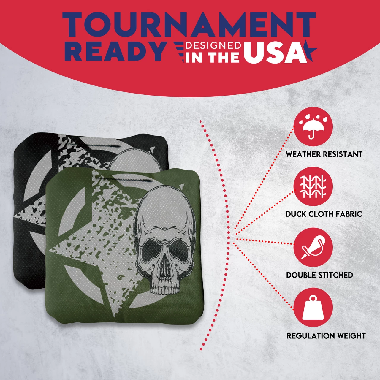 Black Green Star Skull Professional Cornhole Bags - Set Of 8 7 Black Green Star Skull Professional Cornhole Bags - Set Of 8 - Image 5