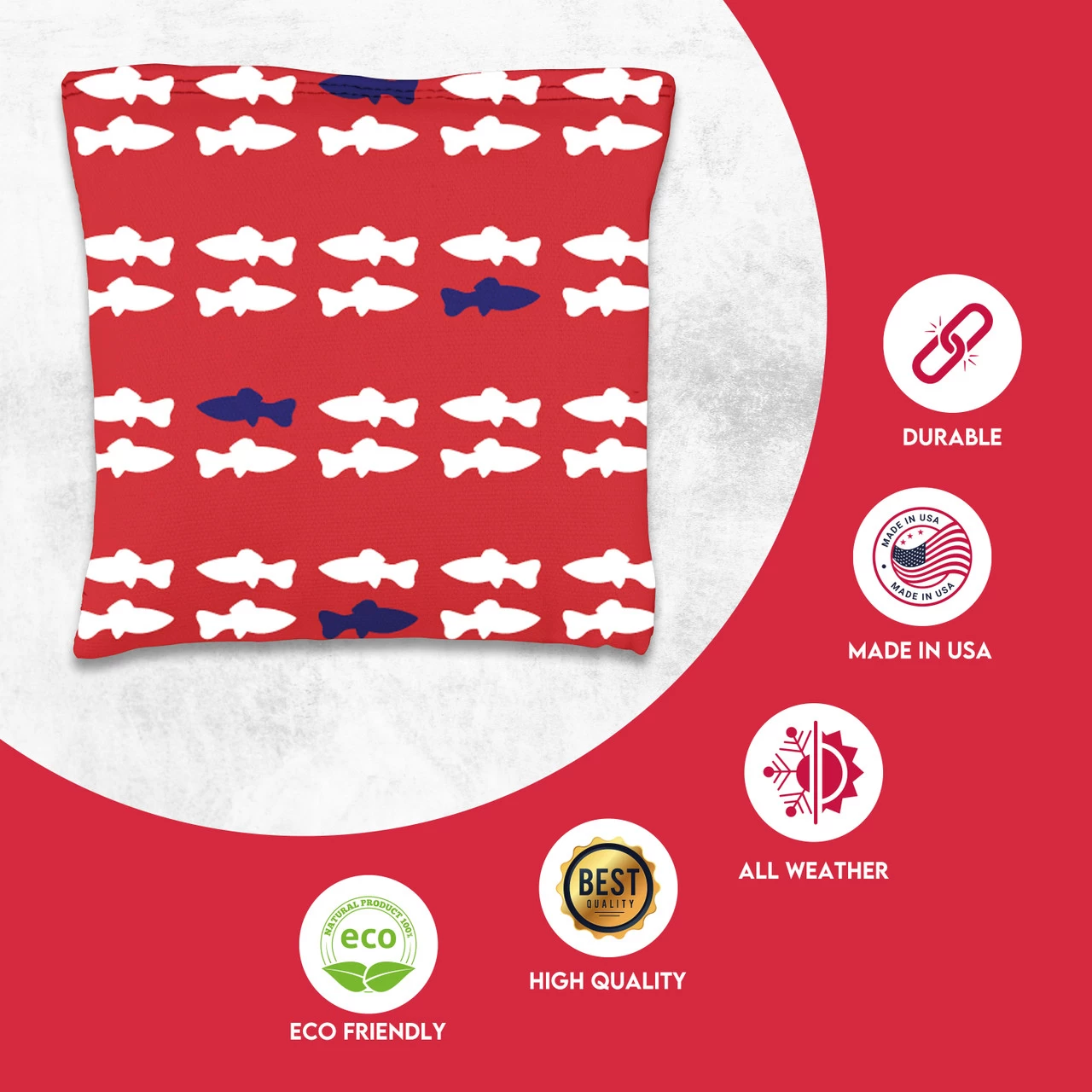 Red Blue Fish Tournament Cornhole Bags - Set Of 8 4 Red Blue Fish Tournament Cornhole Bags - Set Of 8 - Image 2