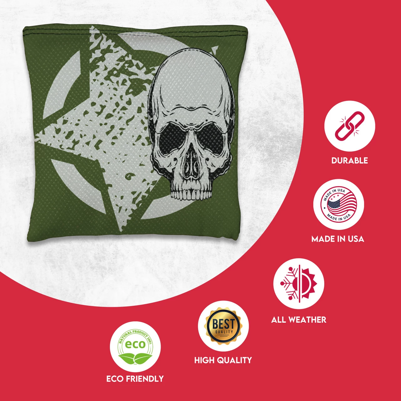 Black Green Star Skull Tournament Cornhole Bags - Set Of 8 4 Black Green Star Skull Tournament Cornhole Bags - Set Of 8 - Image 2