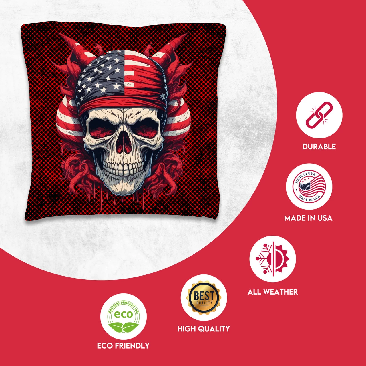 Skull Red Blue Tournament Cornhole Bags - Set Of 8 4 Skull Red Blue Tournament Cornhole Bags - Set Of 8 - Image 2