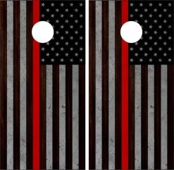 American Flag Burnt Wood Red Stripe Cornhole Wraps - Set Of 2