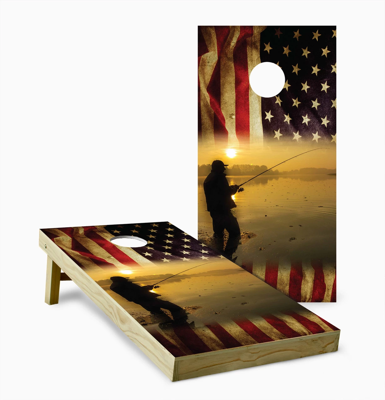 American Flag Fishing Cornhole Set With Bags 3 American Flag Fishing Cornhole Set With Bags