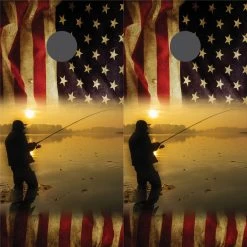 American Flag Fishing Cornhole Wraps - Set Of 2