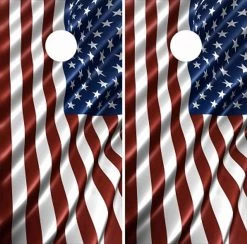 Waving American Flag Cornhole Wraps - Set Of 2