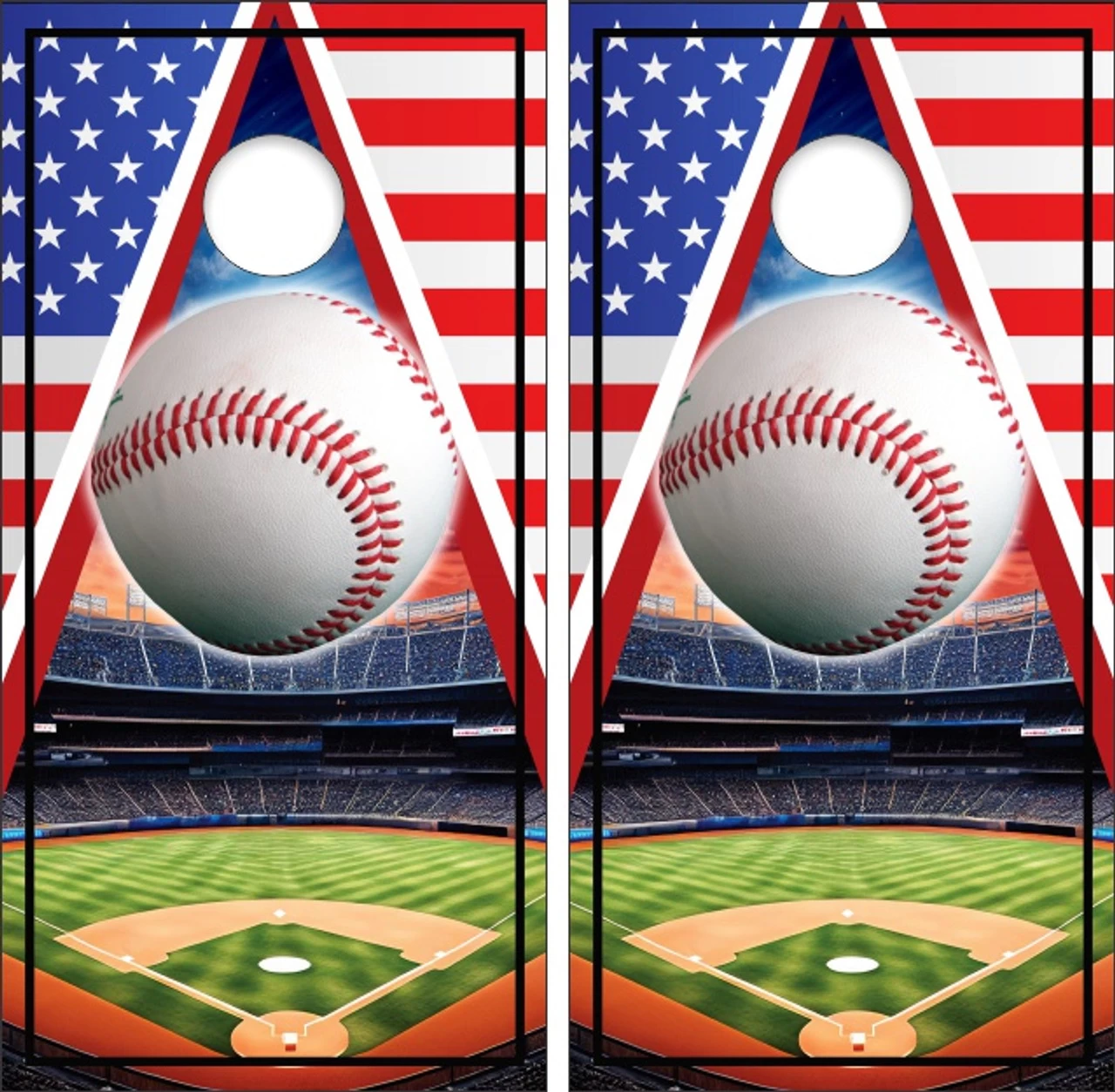American Flag Baseball Field Cornhole Wraps - Set Of 2 3 American Flag Baseball Field Cornhole Wraps - Set Of 2