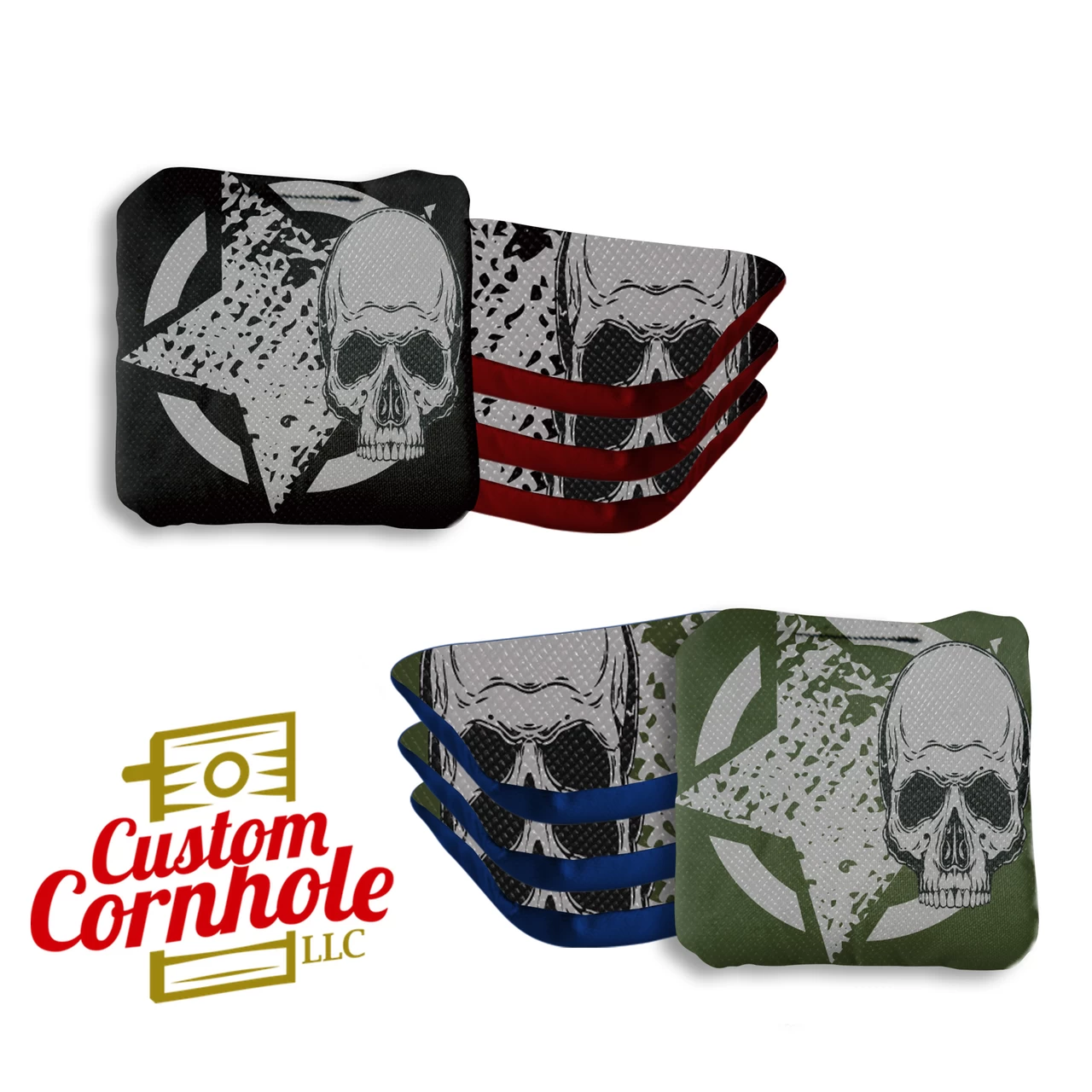 Black Green Star Skull Professional Cornhole Bags - Set Of 8 3 Black Green Star Skull Professional Cornhole Bags - Set Of 8