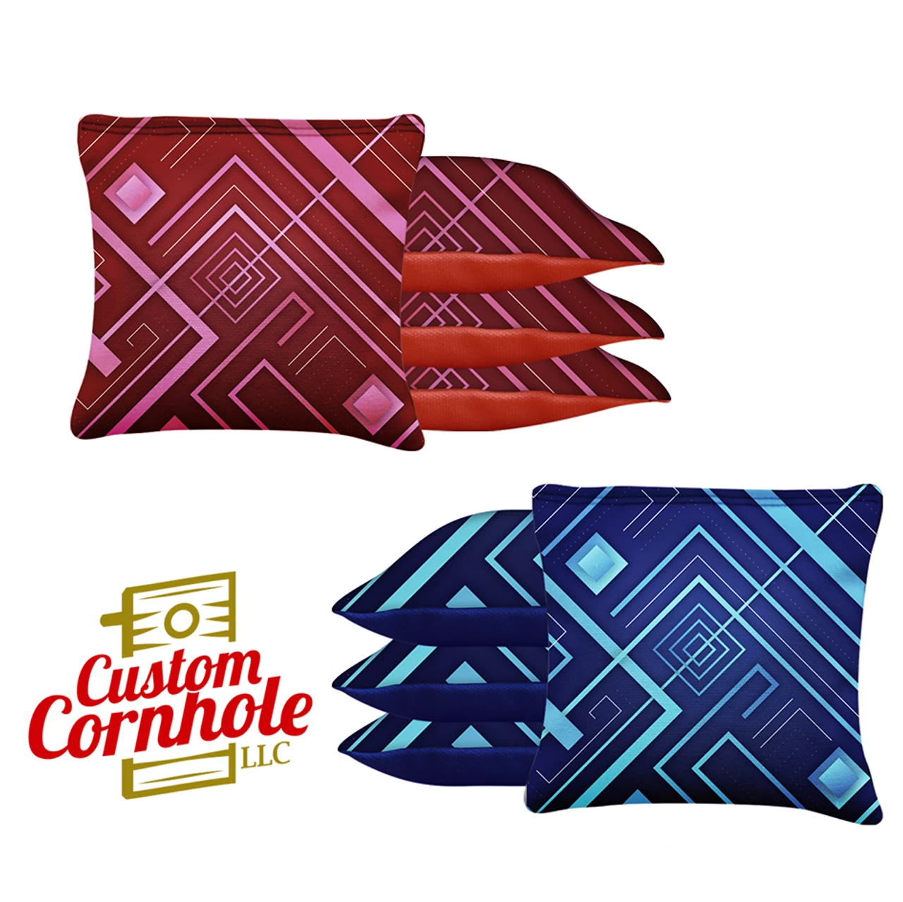 Blue Pink Lines Tournament Cornhole Bags - Set Of 8 3 Blue Pink Lines Tournament Cornhole Bags - Set Of 8