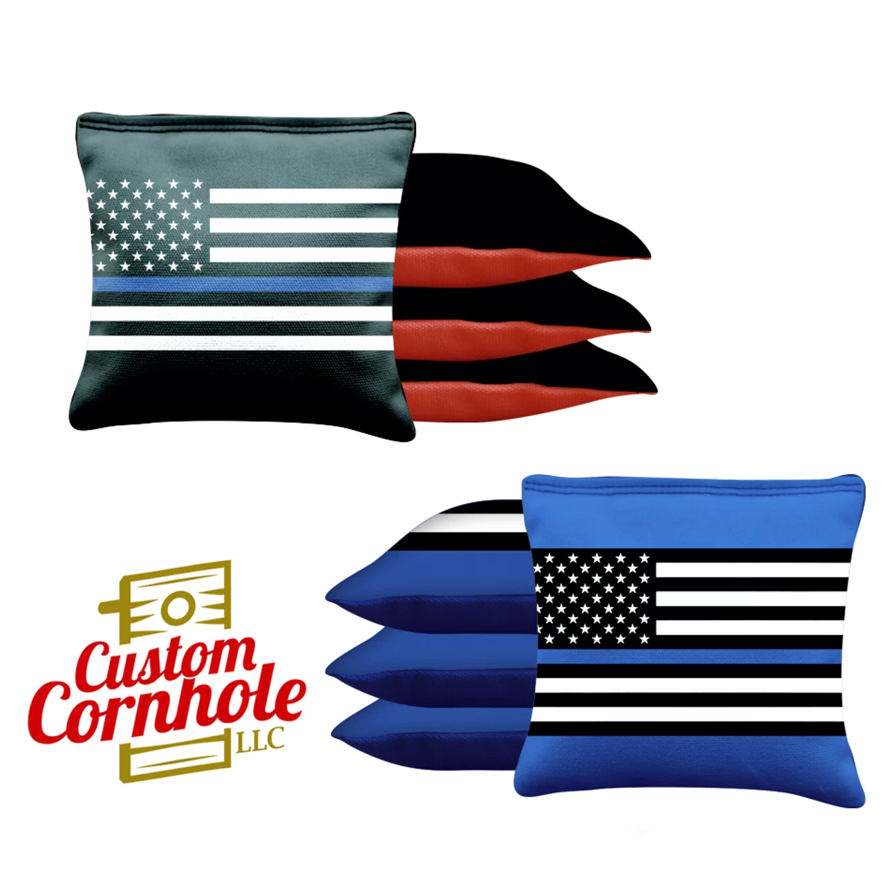 Blue Lines Flag Tournament Cornhole Bags - Set Of 8 3 Blue Lines Flag Tournament Cornhole Bags - Set Of 8