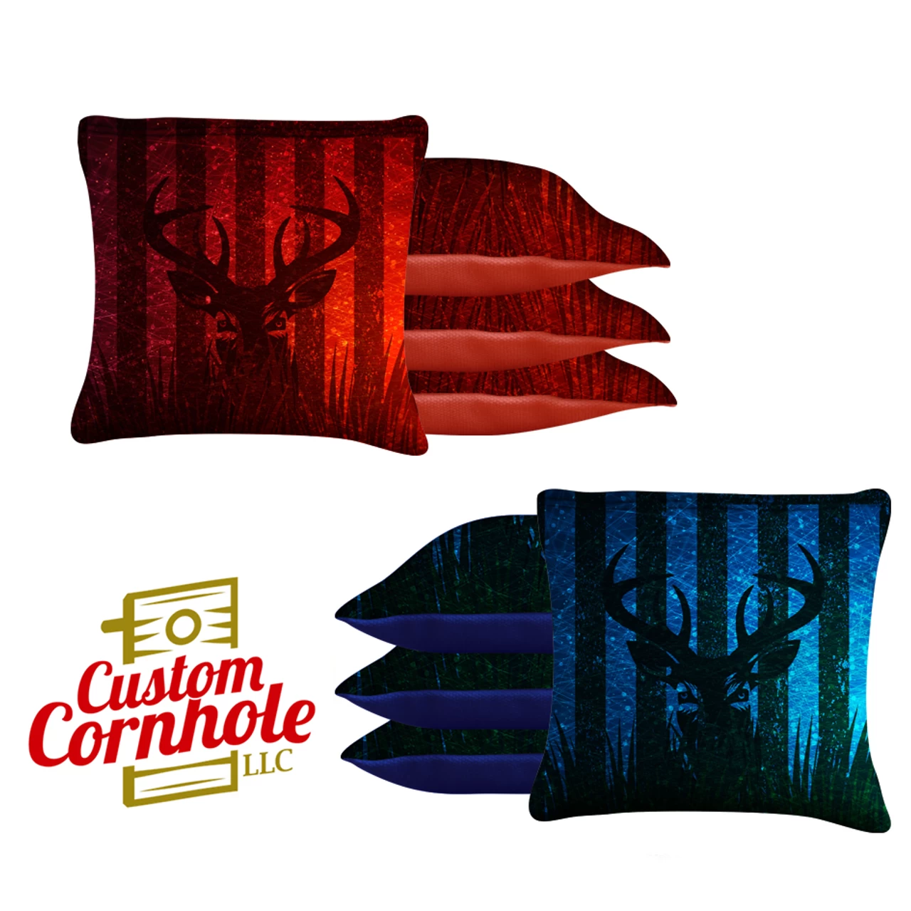 Blue Red Deer Tournament Cornhole Bags - Set Of 8 3 Blue Red Deer Tournament Cornhole Bags - Set Of 8