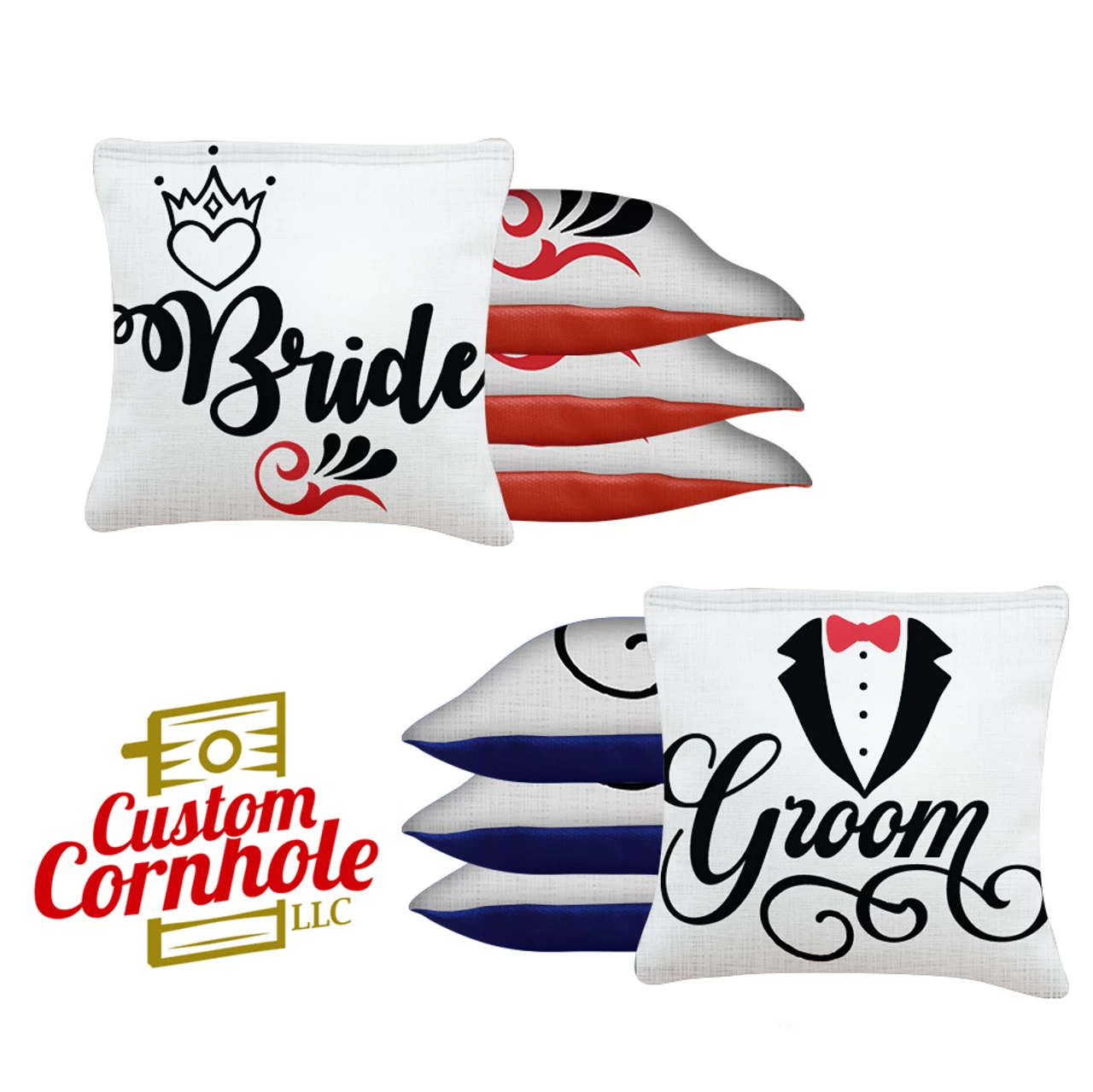 Bride Groom Tournament Cornhole Bags - Set Of 8 3 Bride Groom Tournament Cornhole Bags - Set Of 8