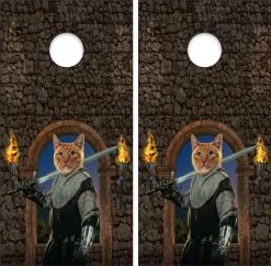 Cat Knight Cornhole Wraps - Set Of 2