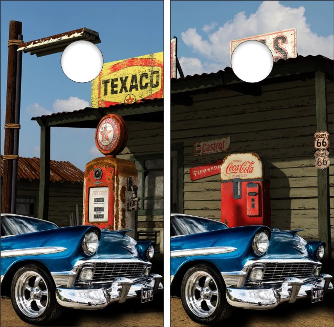 Classic Blue Hot Rod Car Cornhole Wraps - Set Of 2