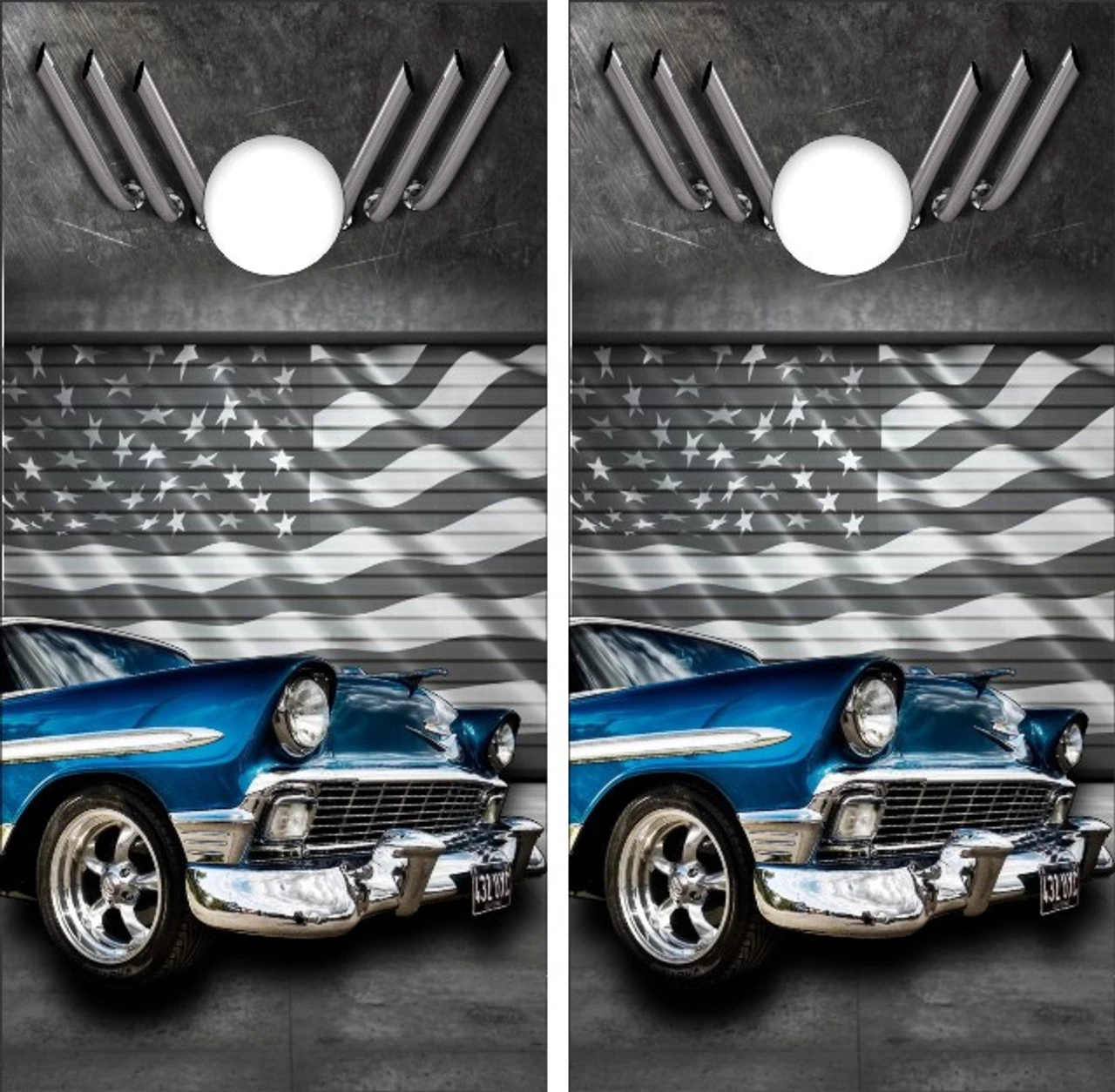 Classic Blue Hot Rod Car Version 5 Cornhole Wraps - Set Of 2