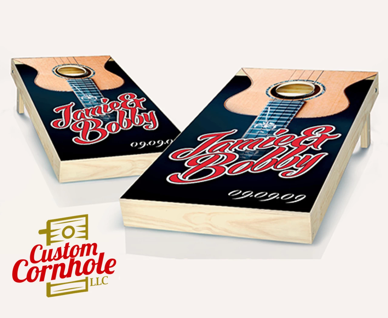 Custom Guitar Wedding Cornhole Set With Bags