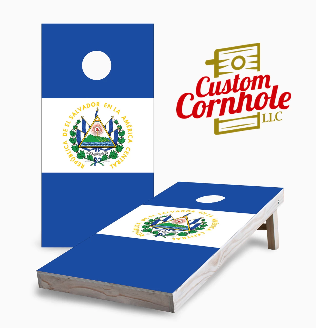 El Salvador Flag Cornhole Set With Bags 3 El Salvador Flag Cornhole Set With Bags