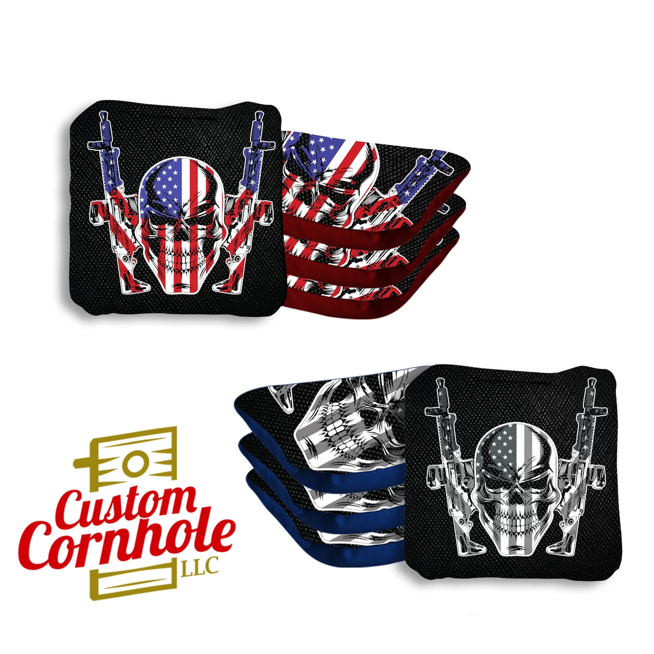 Flag Skull Guns Professional Cornhole Bags - Set Of 8 3 Flag Skull Guns Professional Cornhole Bags - Set Of 8
