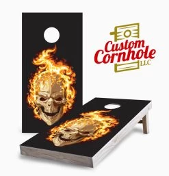 Flaming Skull Cornhole Set With Bags