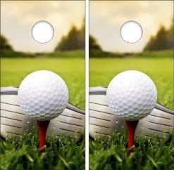 Golf Ball On Tee Cornhole Wraps - Set Of 2