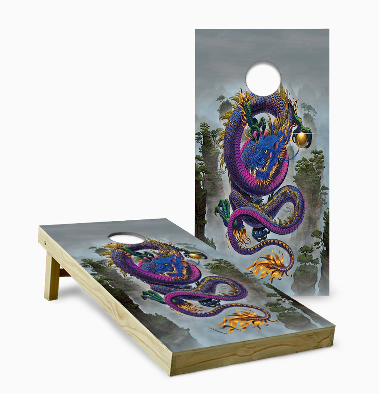 Purple Good Fortune Dragon Cornhole Set With Bags 3 Purple Good Fortune Dragon Cornhole Set With Bags