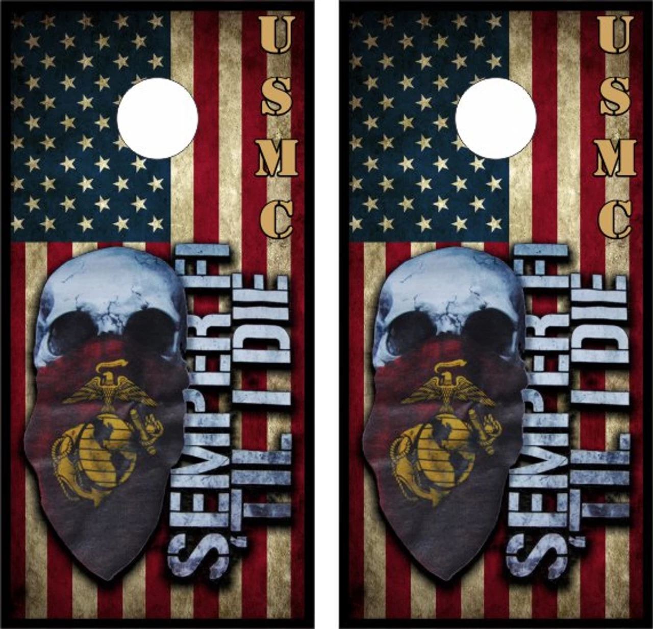 Marine Semper Fi Skull Mask Cornhole Wraps - Set Of 2 3 Marine Semper Fi Skull Mask Cornhole Wraps - Set Of 2