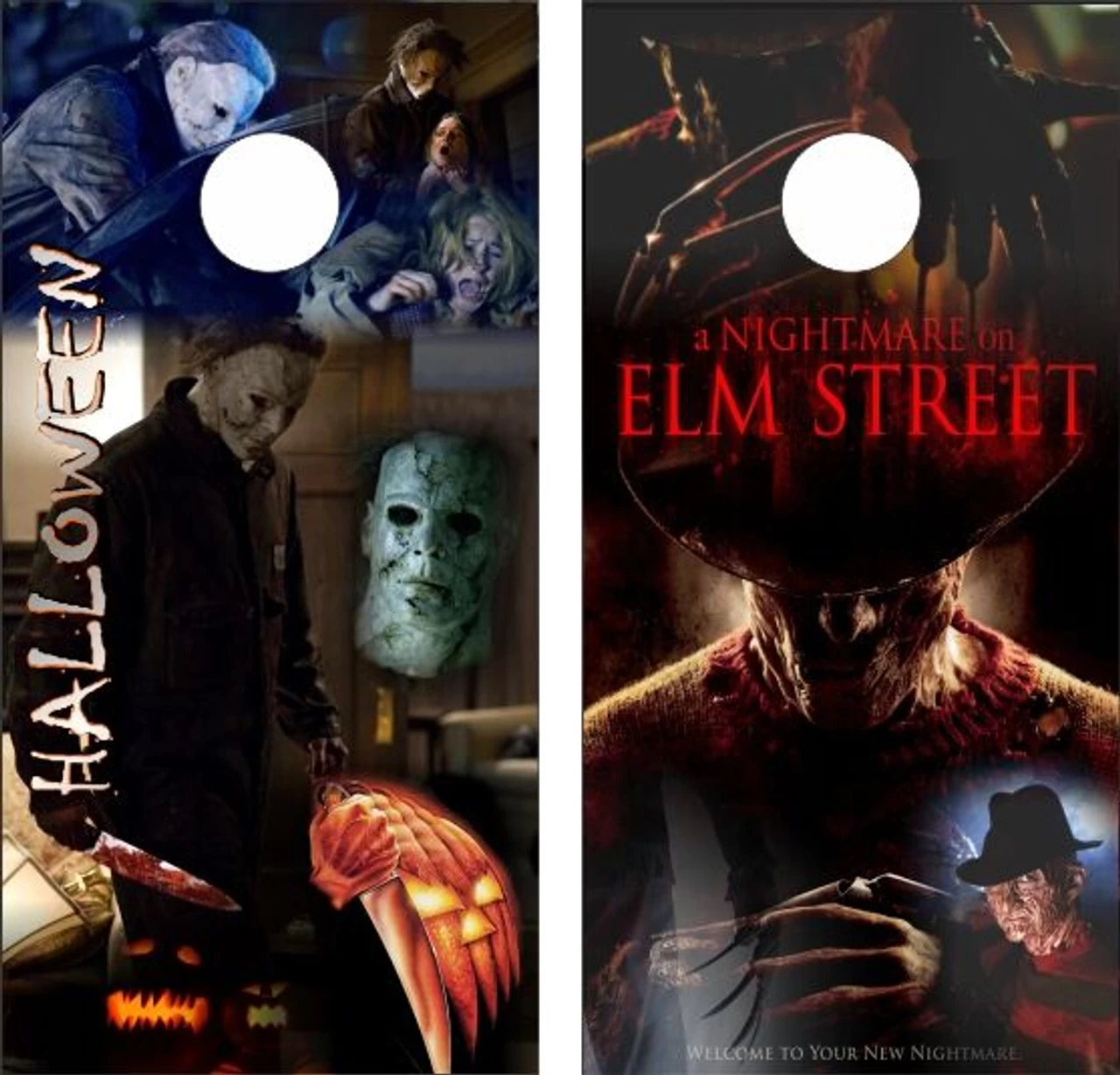 Michael Myers And Freddy Krueger Cornhole Wraps - Set Of 2 3 Michael Myers And Freddy Krueger Cornhole Wraps - Set Of 2