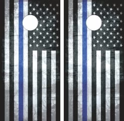Thin Blue Line Flag Cornhole Wraps - Set Of 2