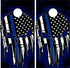 Thin Blue Line Punisher Version 2 Cornhole Wraps - Set Of 2
