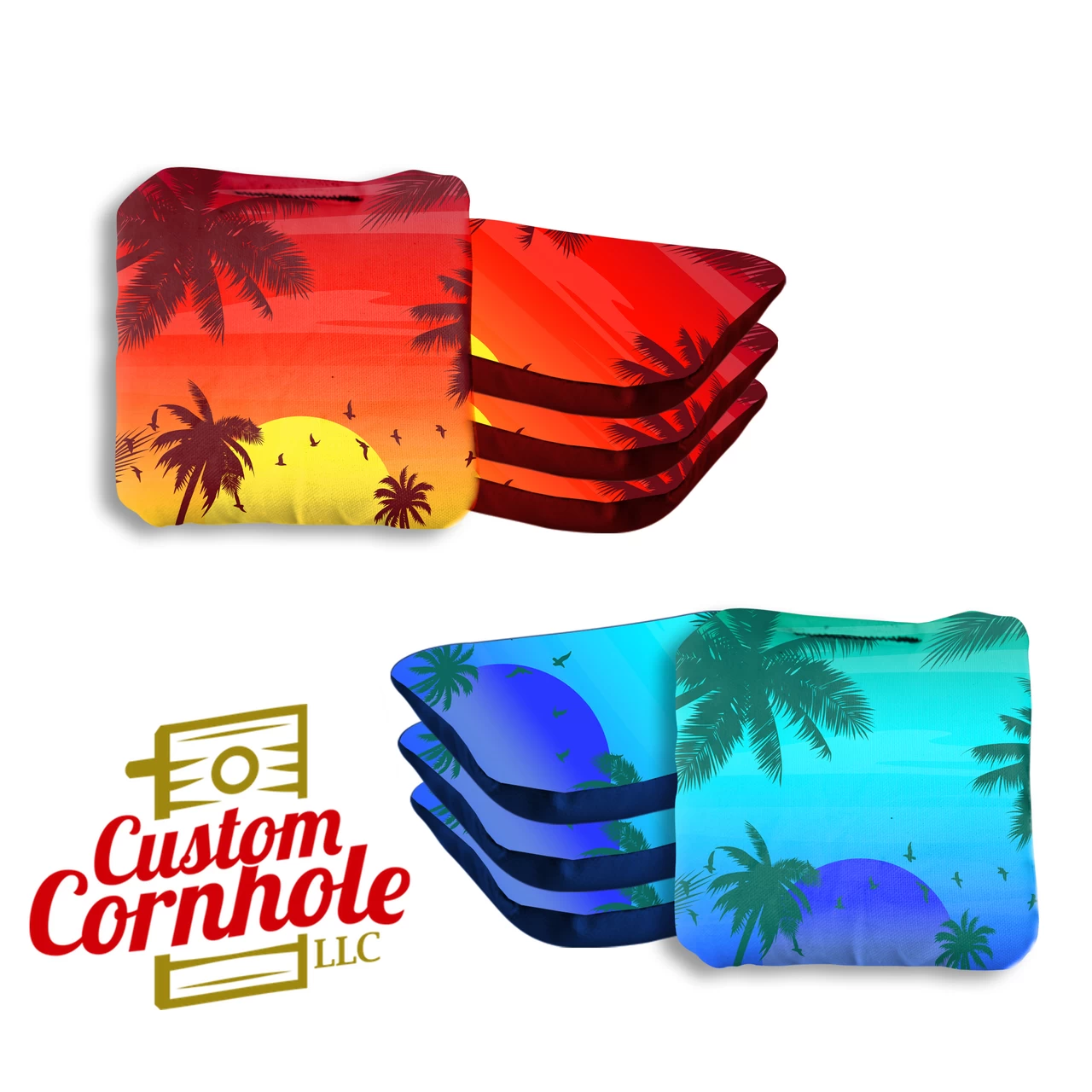 Red Blue Palm Sky Professional Cornhole Bags - Set Of 8 3 Red Blue Palm Sky Professional Cornhole Bags - Set Of 8