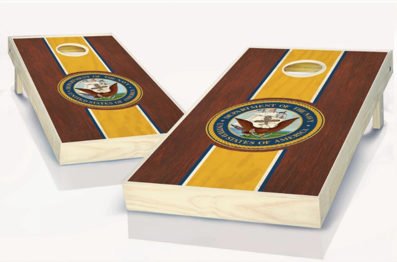 Rosewood Stained US Navy Cornhole Set With Bags 3 Rosewood Stained US Navy Cornhole Set With Bags