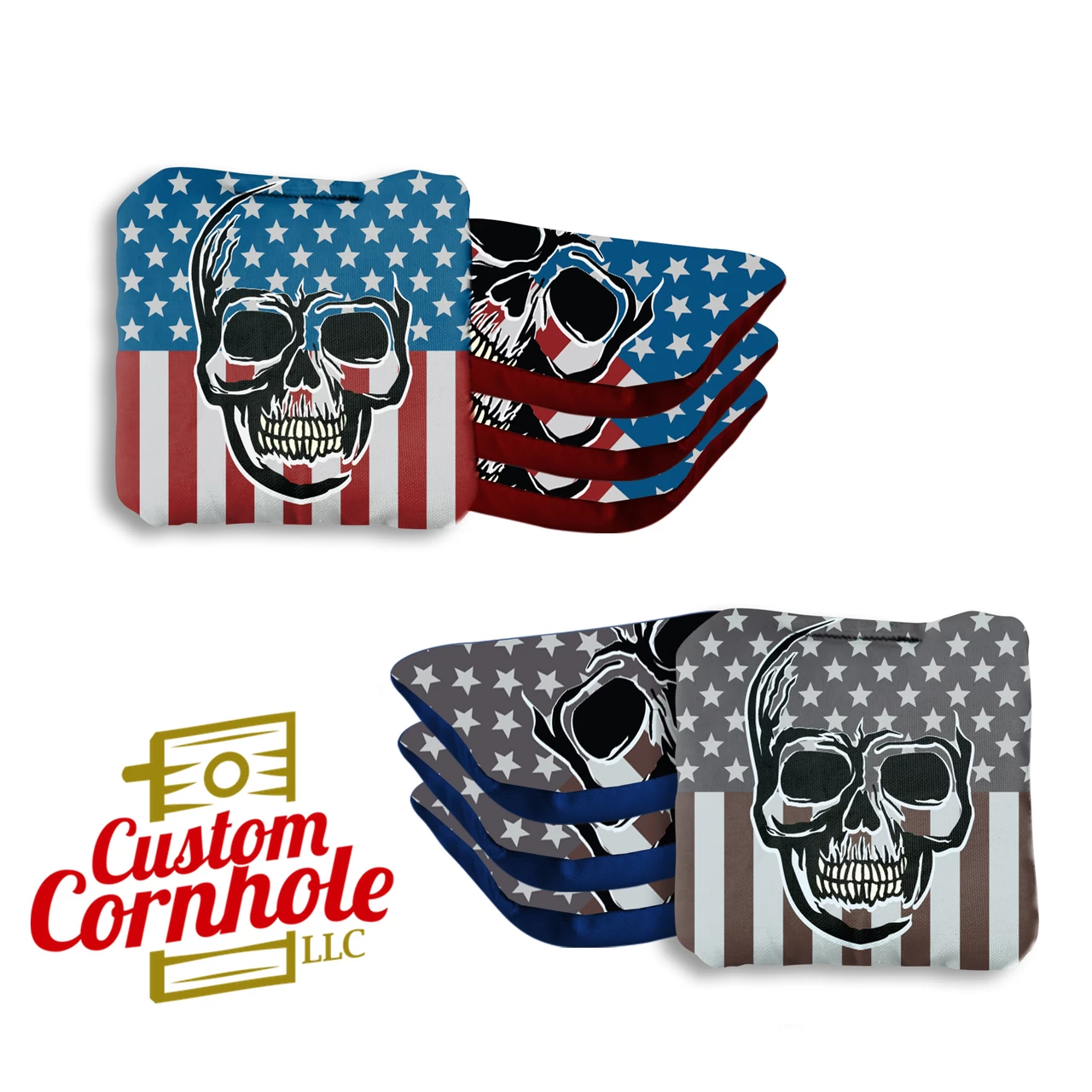 Skull Over Flag Professional Cornhole Bags - Set Of 8 3 Skull Over Flag Professional Cornhole Bags - Set Of 8