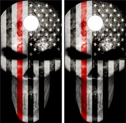 Thin Red Line Punisher Cornhole Wraps - Set Of 2