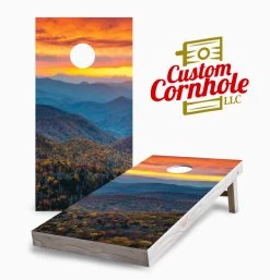 Sunset Autumn Mountains Cornhole Set With Bags