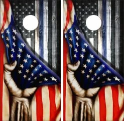 Thin Blue Line Hand Pull Cornhole Wraps - Set Of 2