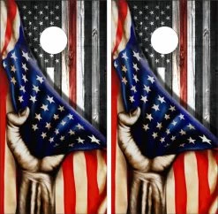 Thin Red Line Hand Pull Cornhole Wraps - Set Of 2