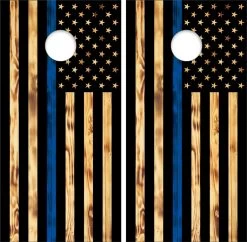 American Flag Blue Line Version 2 Cornhole Wraps - Set Of 2