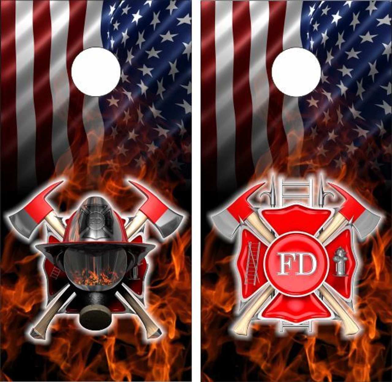 American Firefighter Cornhole Wraps - Set Of 2 3 American Firefighter Cornhole Wraps - Set Of 2