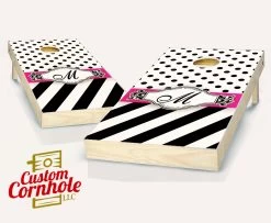 Wedding Ribbon Black Cornhole Set With Bags