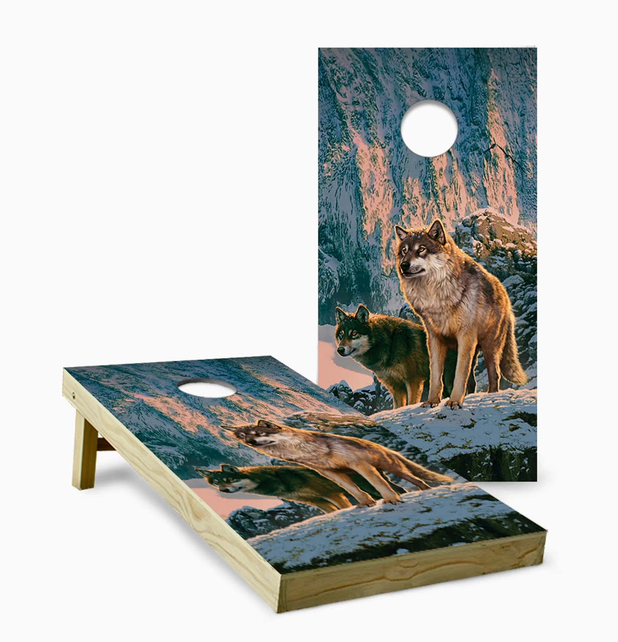 Wolf Couple In Sunset Cornhole Set With Bags