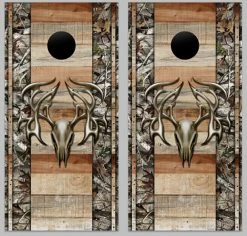 Deer With Wood Cornhole Wraps - Set Of 2