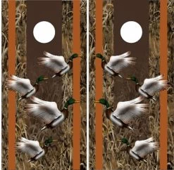 Duck With Grassy Camo Cornhole Wraps - Set Of 2